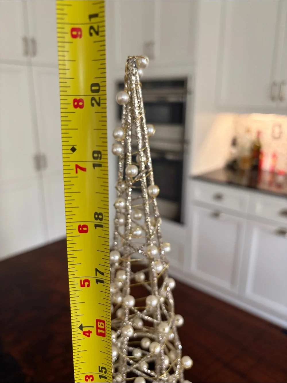 Elegant Gold Wire Holiday Tree Decor - Decorative Cone with Pearls